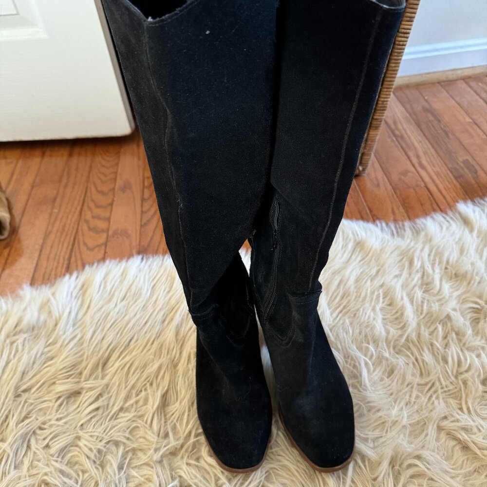 Black suede block heel western look boot- size 8